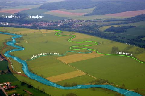 Lit mineur et lit majeur de la Meuse à Mécrin (Photo AERM)